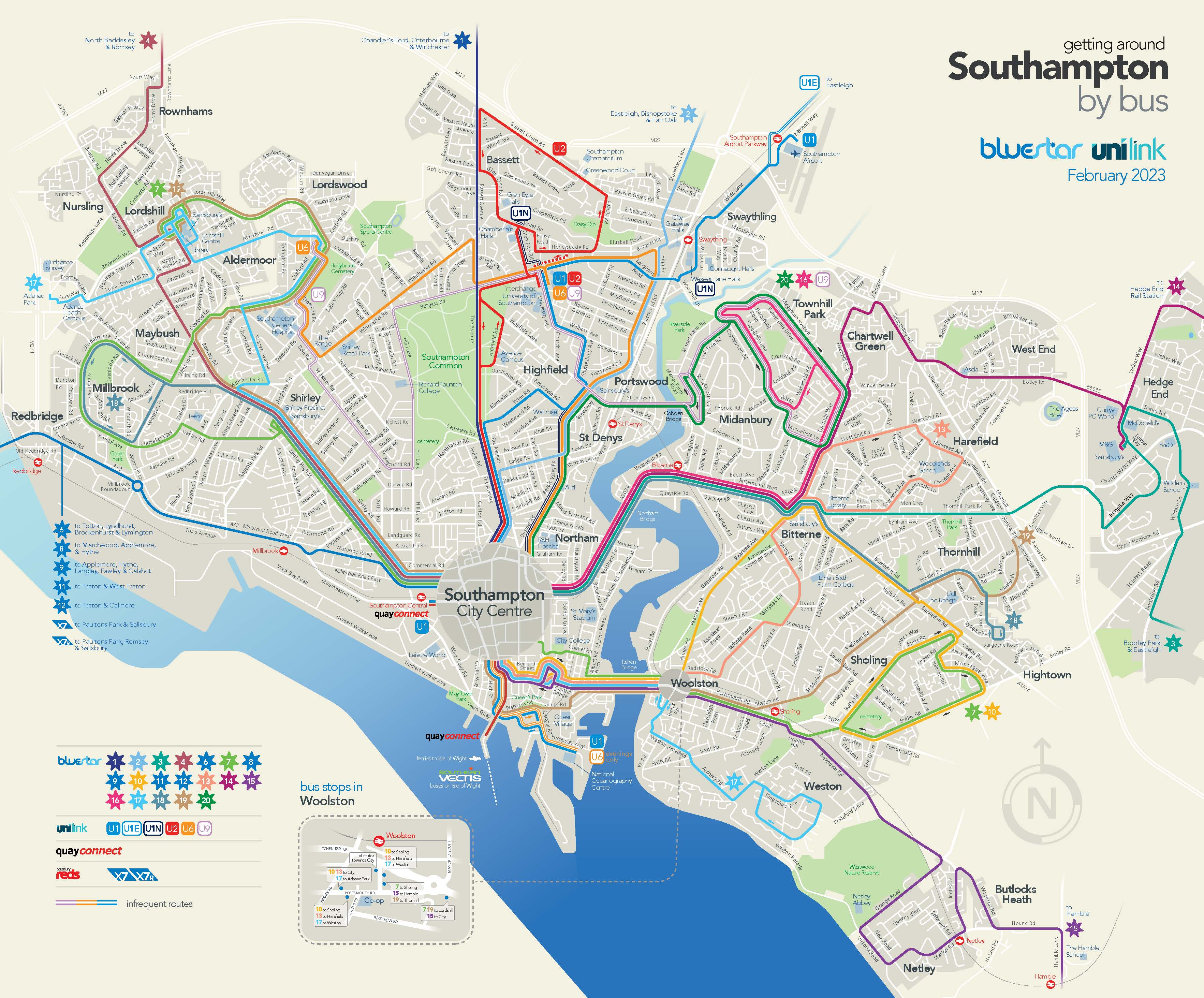 Bluestar Unilink Southampton NETWORK MAP February 2022 0 